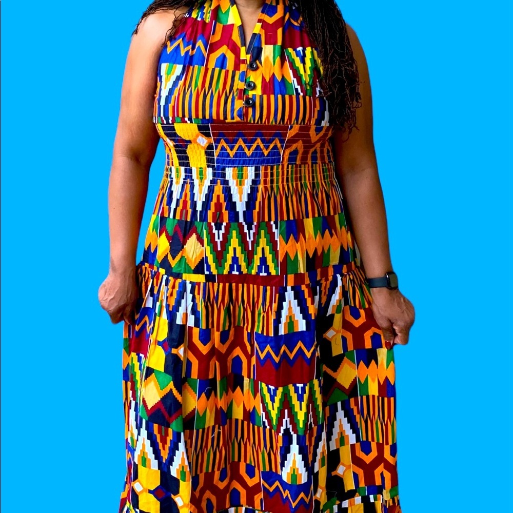 THREE BUTTON AUTHENTIC AFRICAN LONG DRESS